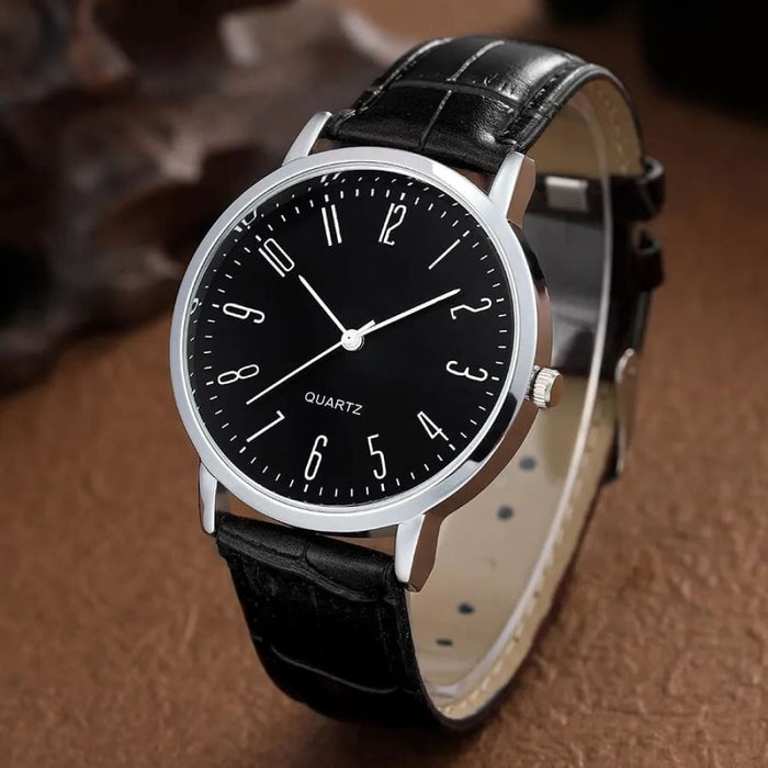 5pcs Pu Leather Black Casual Round Quartz Watches Bracelet