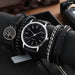 5pcs Pu Leather Black Casual Round Quartz Watches Bracelet