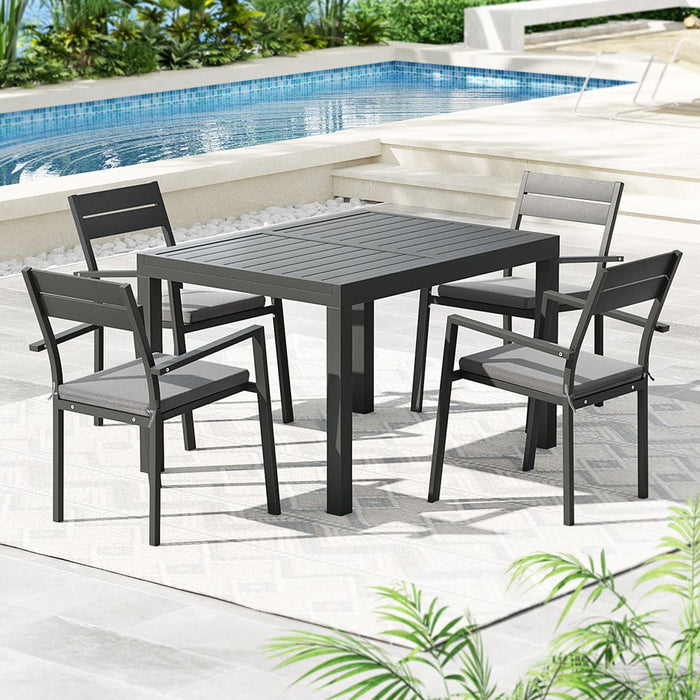 5pcs Outdoor Dining Set 4-seater Aluminum Extension Table