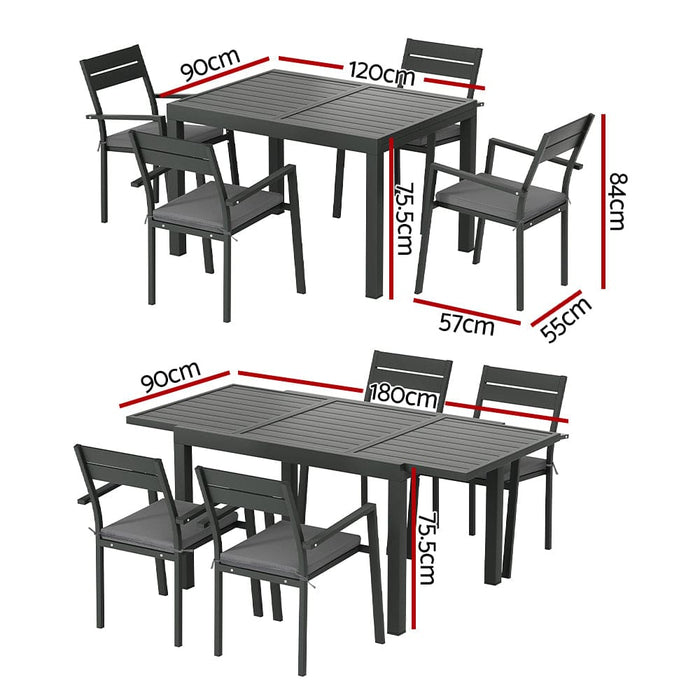 5pcs Outdoor Dining Set 4-seater Aluminum Extension Table