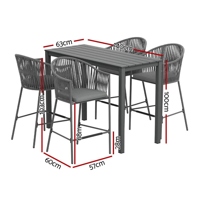 5pcs Outdoor Bar Table Furniture Set Chairs Patio Bistro 4