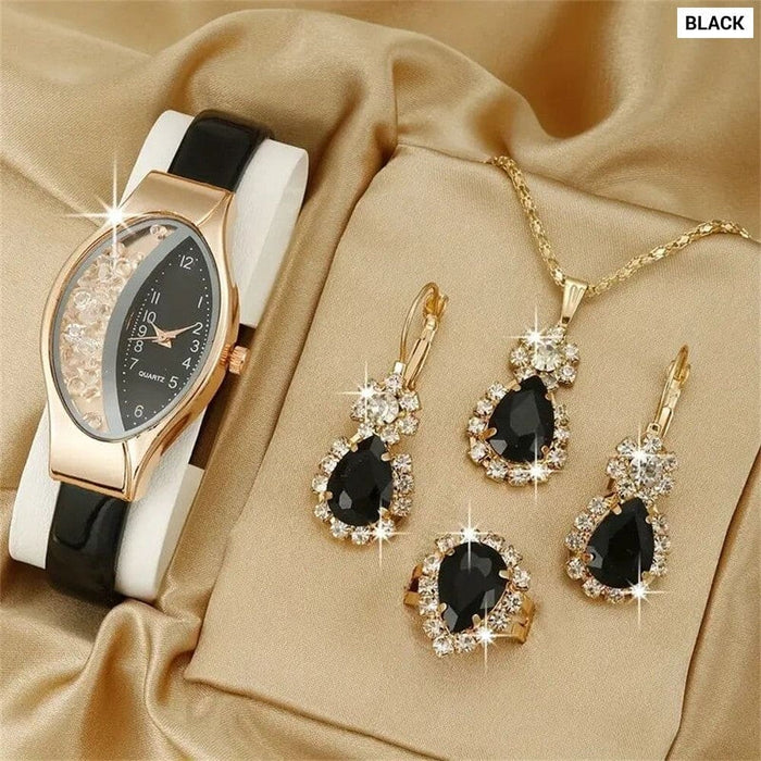 5pcs Set Watches Women Leather Band Ladies Watch Simple