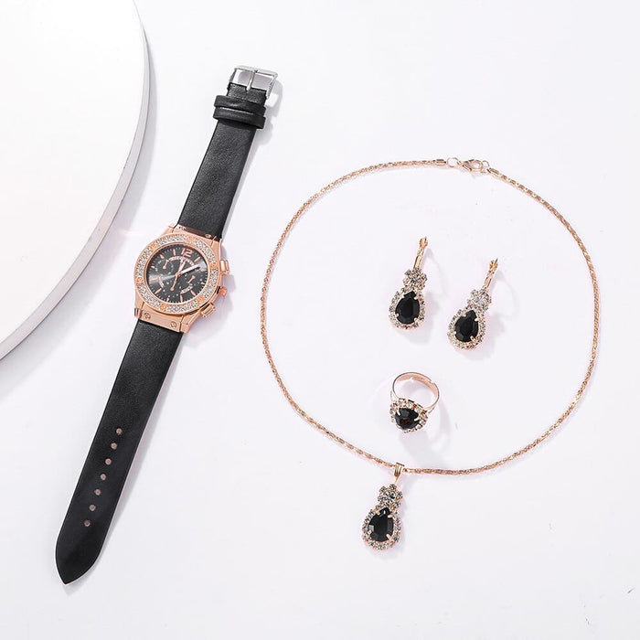 5pcs Set Watches Women Leather Band Ladies Watch Simple