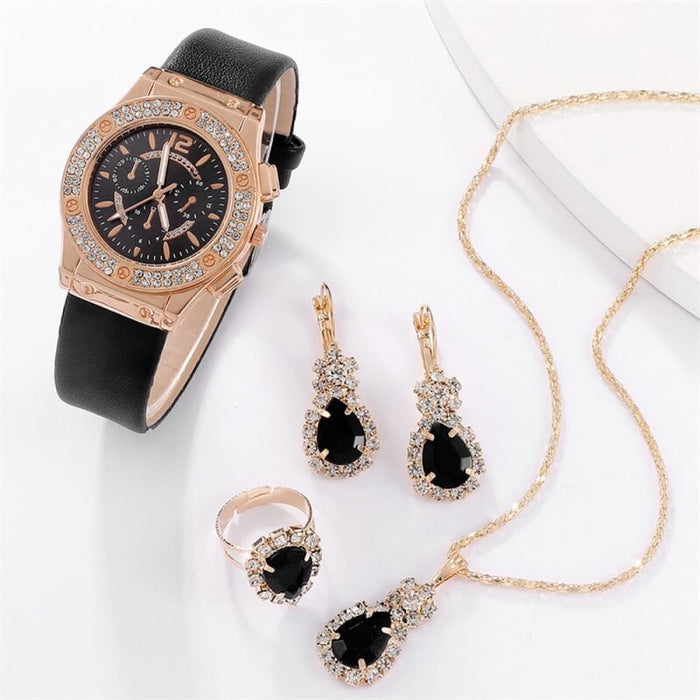 5pcs Set Watches Women Leather Band Ladies Watch Simple