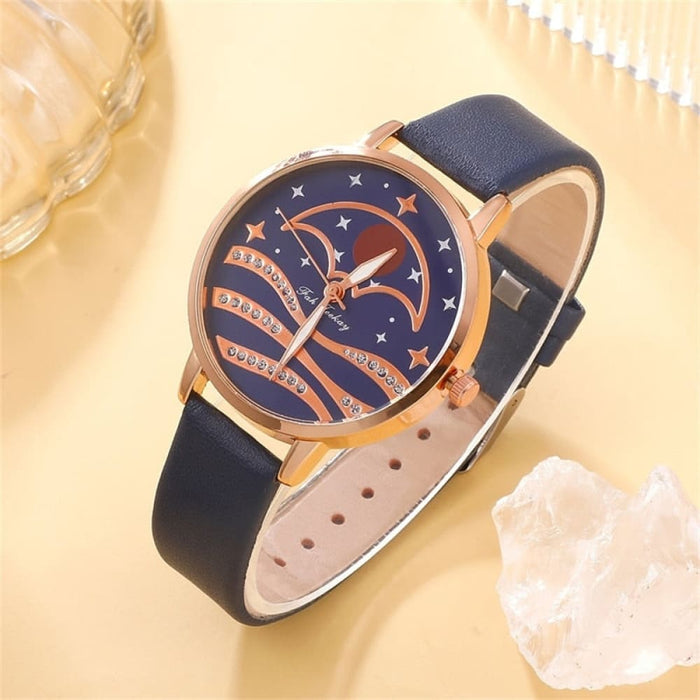 5pcs Set Women Fashion Quartz Watch Female Clock Moon Dial