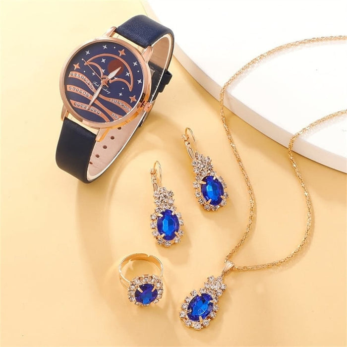 5pcs Set Women Fashion Quartz Watch Female Clock Moon Dial