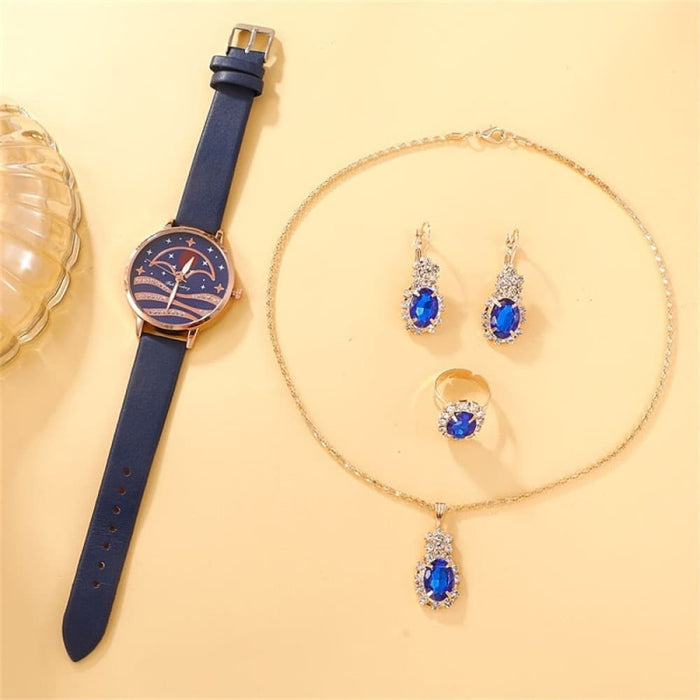 5pcs Set Women Fashion Quartz Watch Female Clock Moon Dial