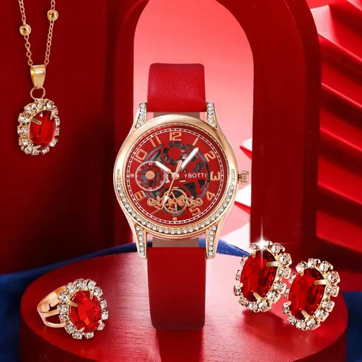 5pcs Set Women Quartz Watch Imitated Mechanical Design