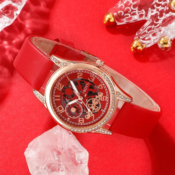 5pcs Set Women Quartz Watch Imitated Mechanical Design