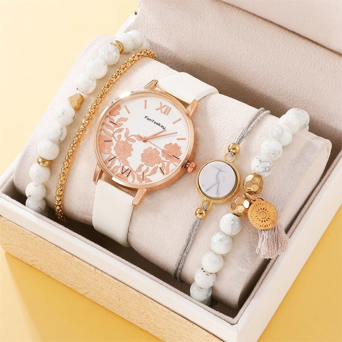 5pcs Set Womens Bracelet Quartz Watches For Women Leather