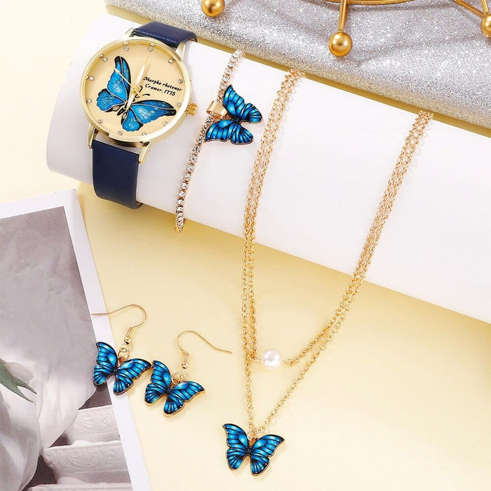 5pcs Set Womens Fashion Quartz Watch Female Clock Butterfly