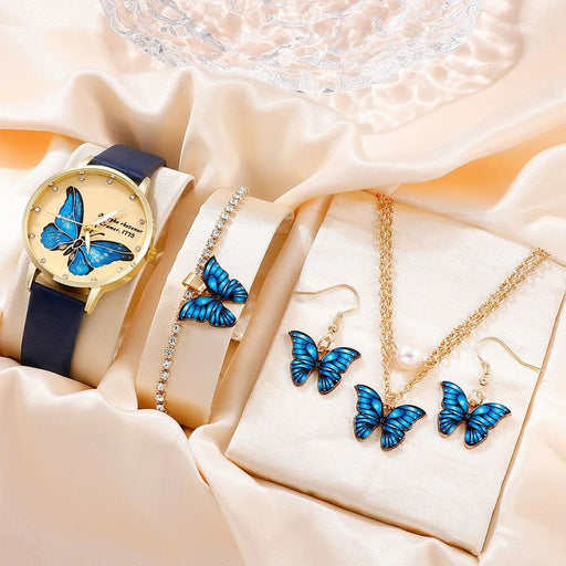 5pcs Set Womens Fashion Quartz Watch Female Clock Butterfly