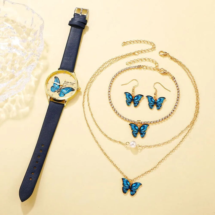 5pcs Set Womens Fashion Quartz Watch Female Clock Butterfly