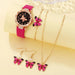 5pcs Set Womens Fashion Quartz Watch Female Clock Rose Red