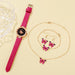 5pcs Set Womens Fashion Quartz Watch Female Clock Rose Red