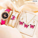 5pcs Set Womens Fashion Quartz Watch Female Clock Rose Red