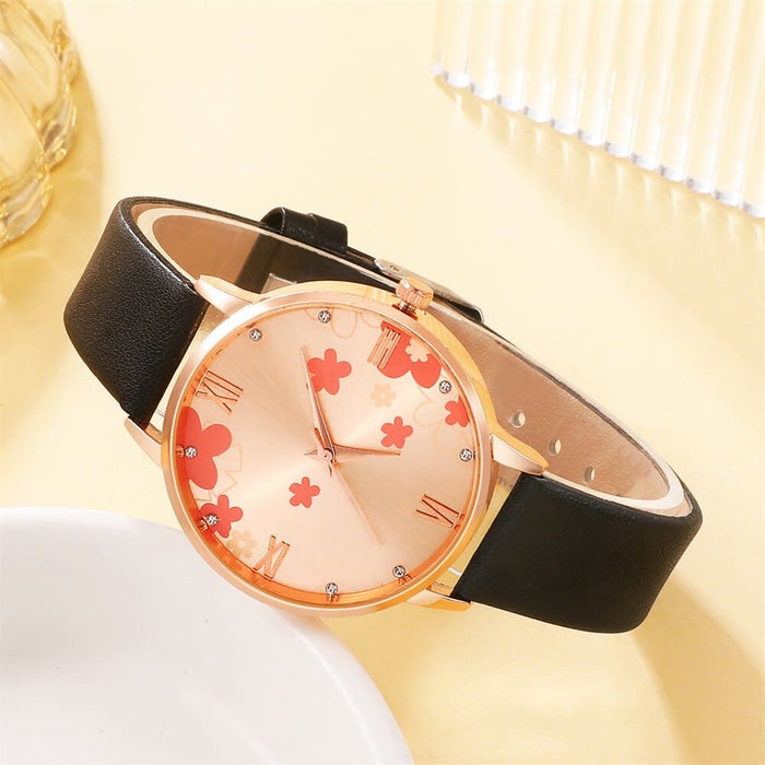 5pcs Set Womens Fashion Quartz Watch Female Clock Rose Gold