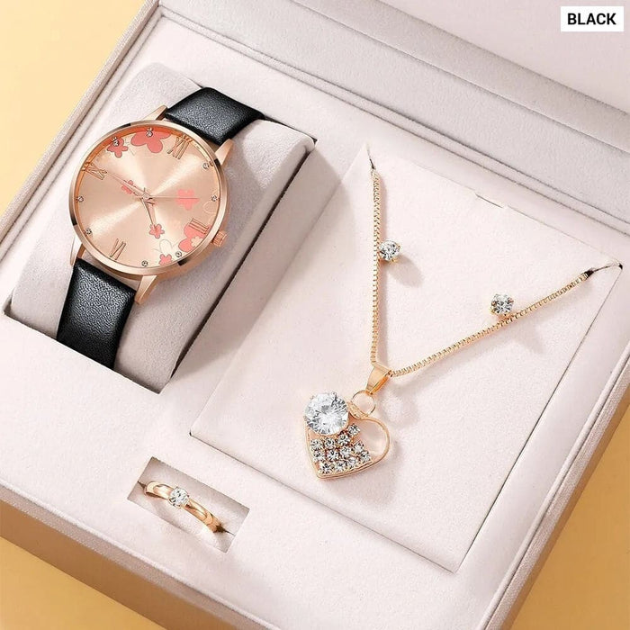 5pcs Set Womens Fashion Quartz Watch Female Clock Rose Gold