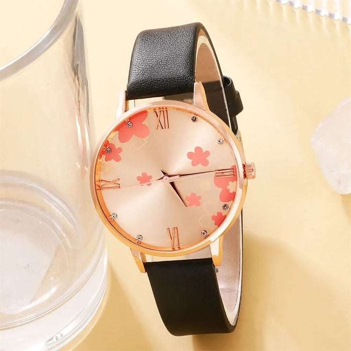 5pcs Set Womens Fashion Quartz Watch Female Clock Rose Gold