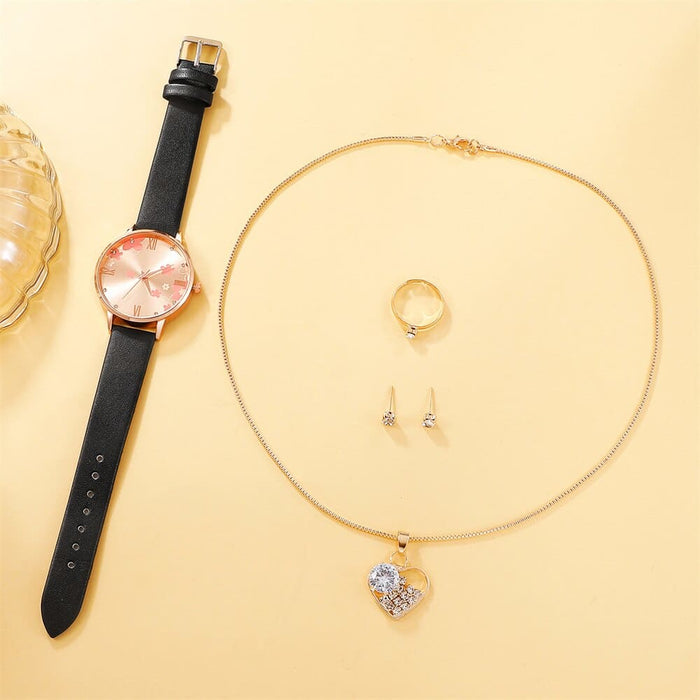 5pcs Set Womens Fashion Quartz Watch Female Clock Rose Gold