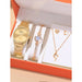 5pcs Women’s Fashion Simple Gold Steel Band Quartz Watch