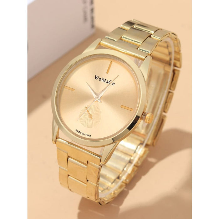 5pcs Women’s Fashion Simple Gold Steel Band Quartz Watch