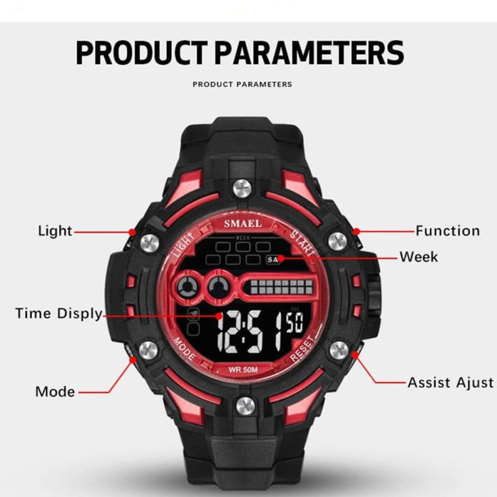 6 In 1 Men’s 40m Waterproof Digital Led Wrist Watch