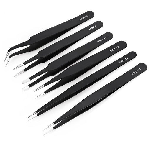 6 In 1 Stainless Steel Anti Static Tweezers Set