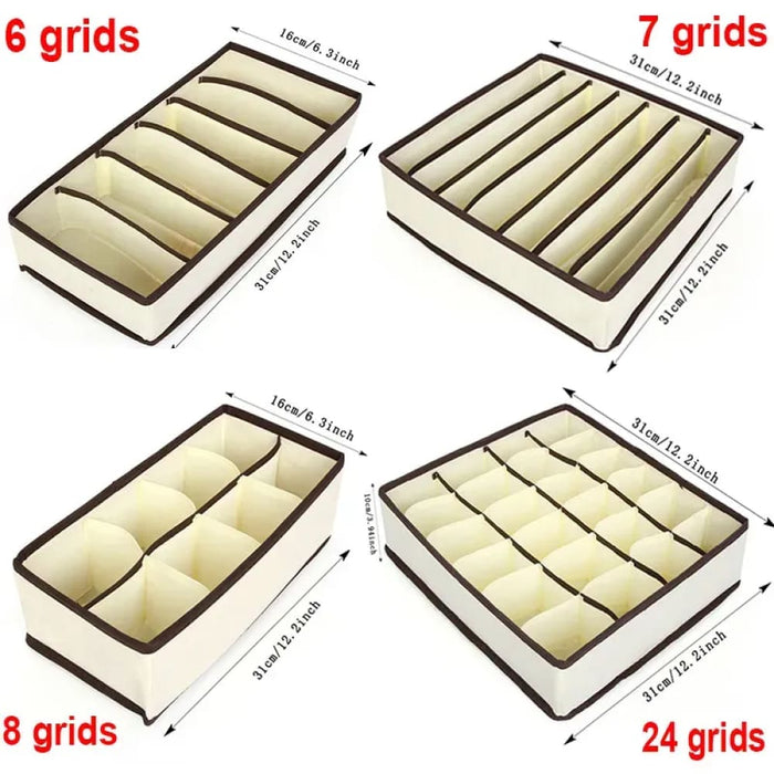 6 7 8 24 Grid Storage Box Set Beige Fabric Underwear Sock