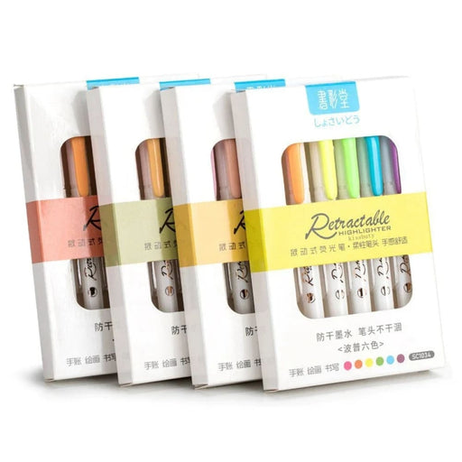 6 Colour Push Button Highlighter Pen Kawaii Multicolour