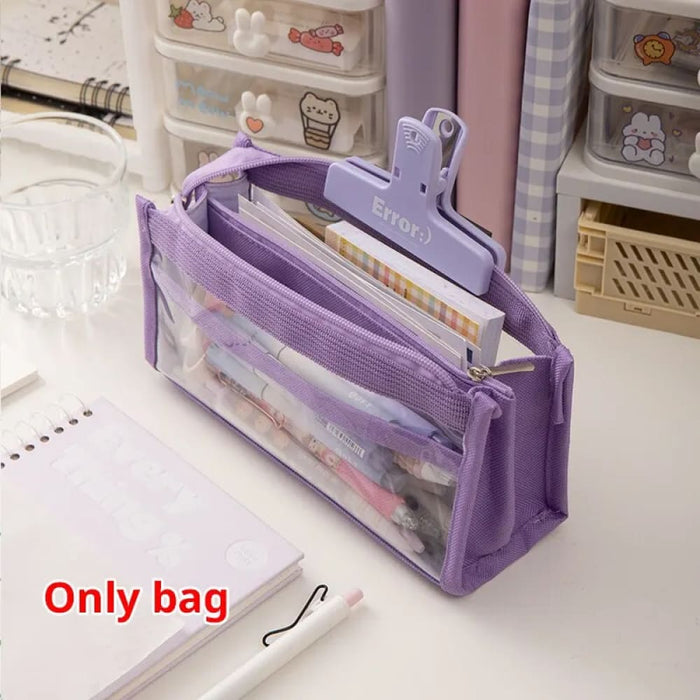 6 Layer Large Capacity Pencil Case Transparent Pvc Storage