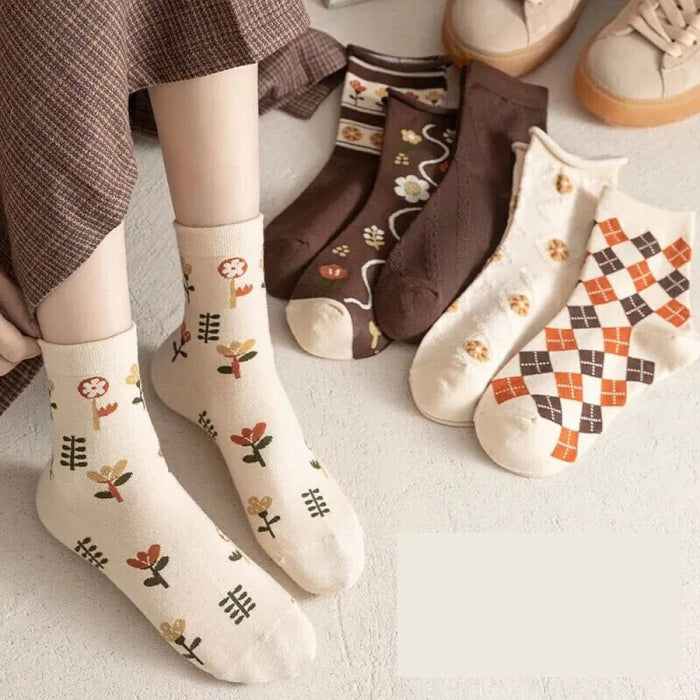 6 Pairs Of Womens Spring Summer Medium Socks Khaki Vintage