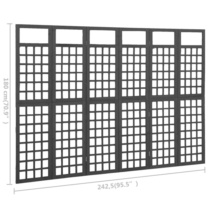 6 Panel Room Divider Trellis Solid Fir Wood Black Gl53165