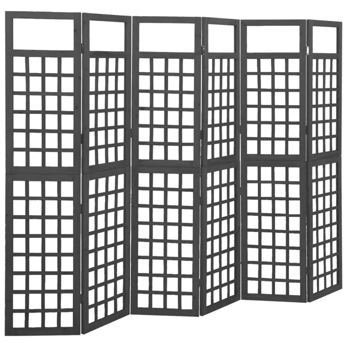 6 Panel Room Divider Trellis Solid Fir Wood Black Gl53165