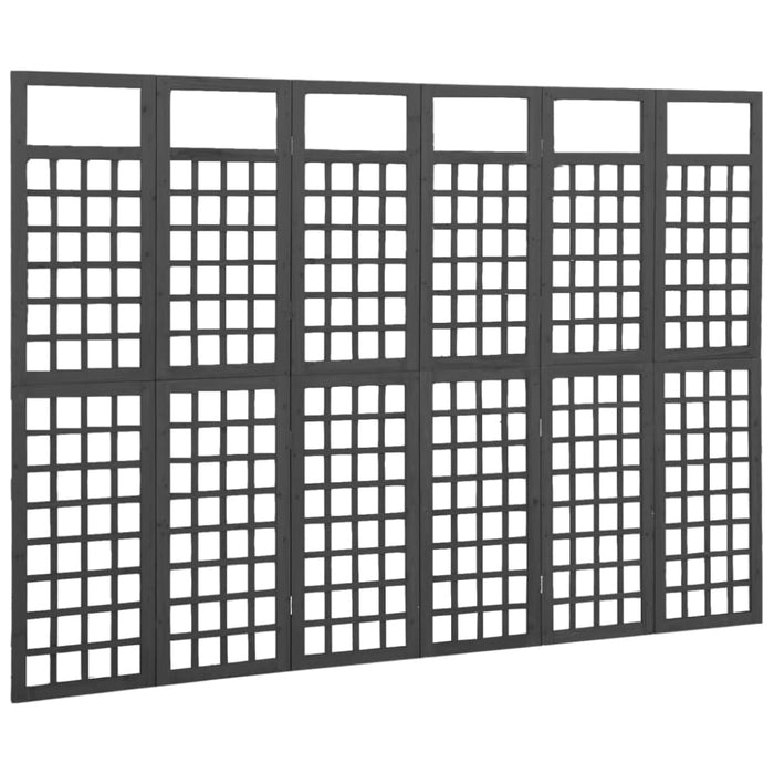 6 Panel Room Divider Trellis Solid Fir Wood Black Gl53165