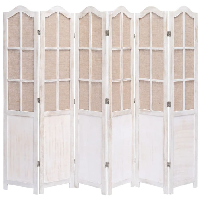 6 Panel Room Divider White Fabric Gl64