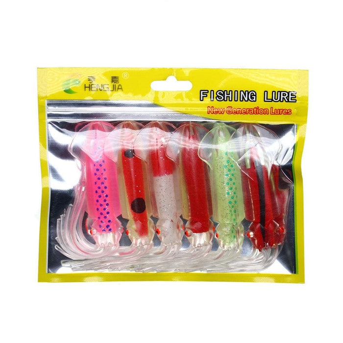 6 Piece Colourful Octopus Fake Bait Set 12cm/15cm