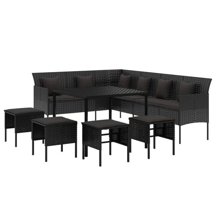 6 Piece Garden Dining Set With Cushions Black Poly Rattan