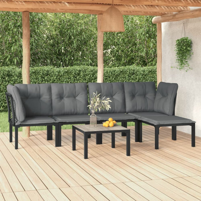 6 Piece Garden Lounge Set Black And Grey Poly Rattan Toniipb