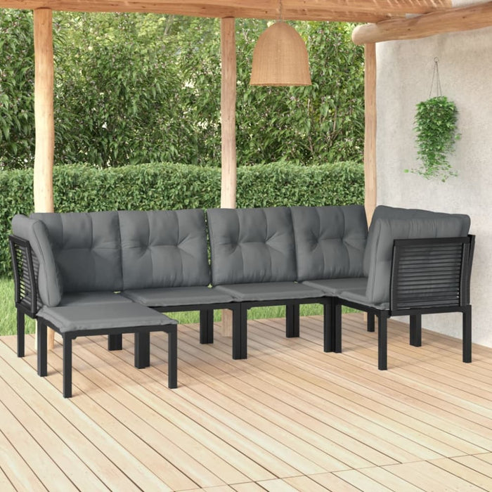 6 Piece Garden Lounge Set Black And Grey Poly Rattan Toniipn