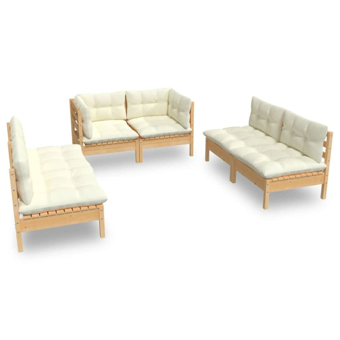 6 Piece Garden Lounge Set With Cream Cushions Solid