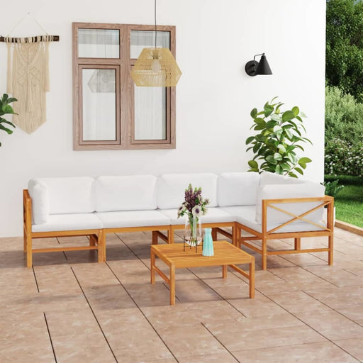 6 Piece Garden Lounge Set With Cream Cushions Solid Teak