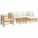 6 Piece Garden Lounge Set With Cream White Cushions Bamboo