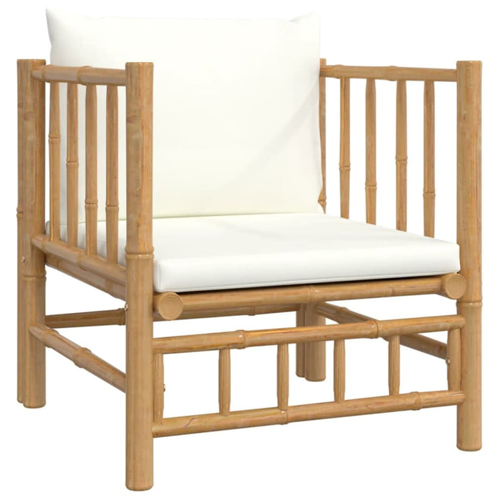 6 Piece Garden Lounge Set With Cream White Cushions Bamboo