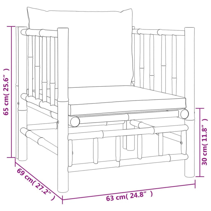 6 Piece Garden Lounge Set With Cream White Cushions Bamboo