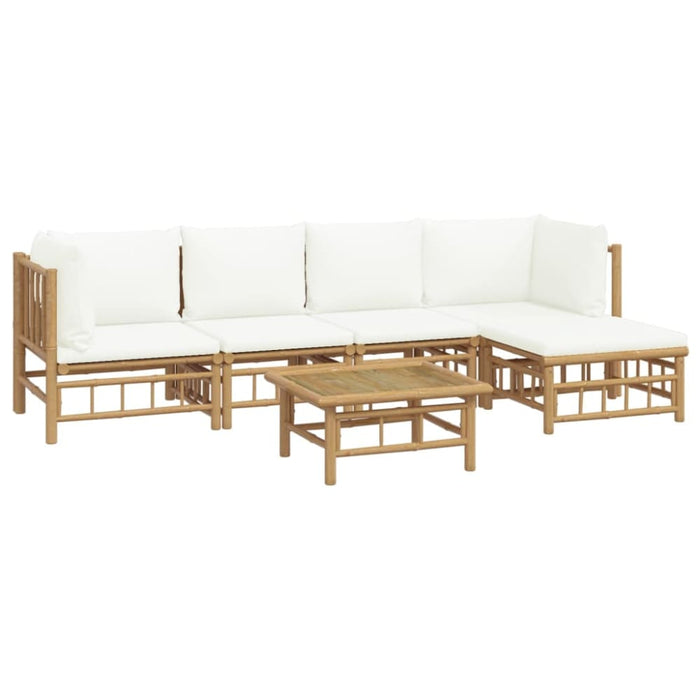 6 Piece Garden Lounge Set With Cream White Cushions Bamboo