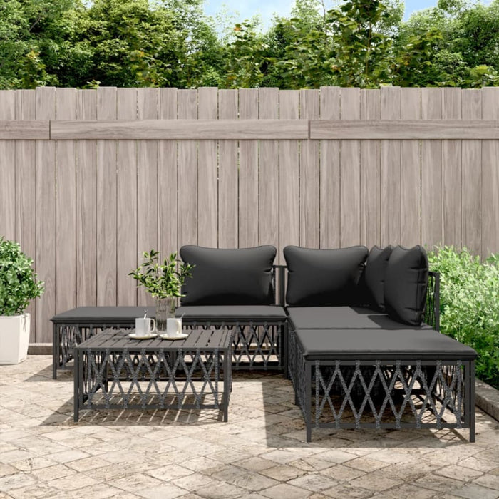 6 Piece Garden Lounge Set With Cushions Anthracite Steel