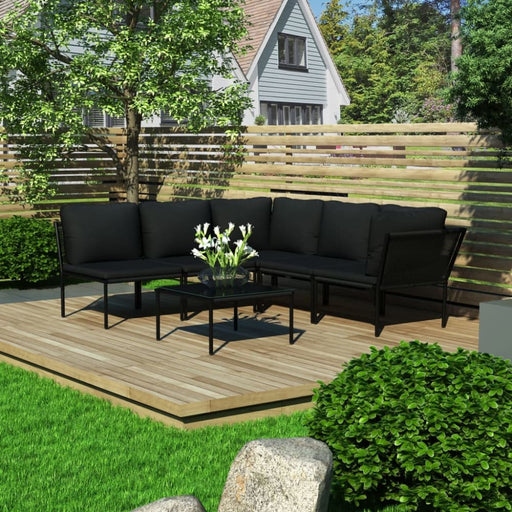 6 Piece Garden Lounge Set With Cushions Black Pvc Anpko