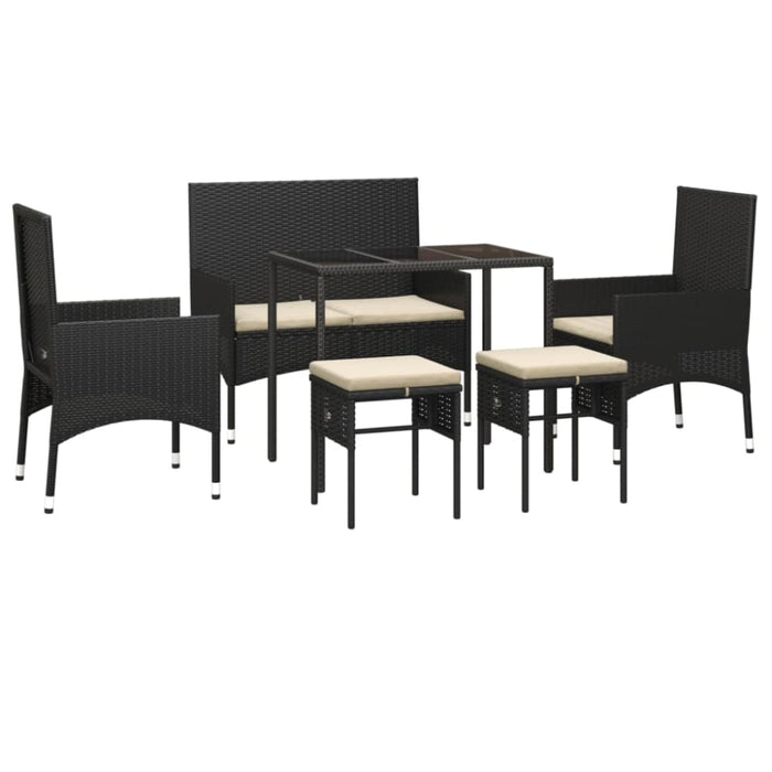 6 Piece Garden Lounge Set With Cushions Black Poly Rattan