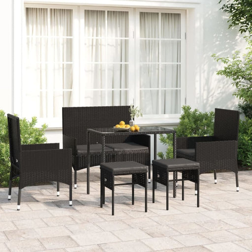 6 Piece Garden Lounge Set With Cushions Black Poly Rattan